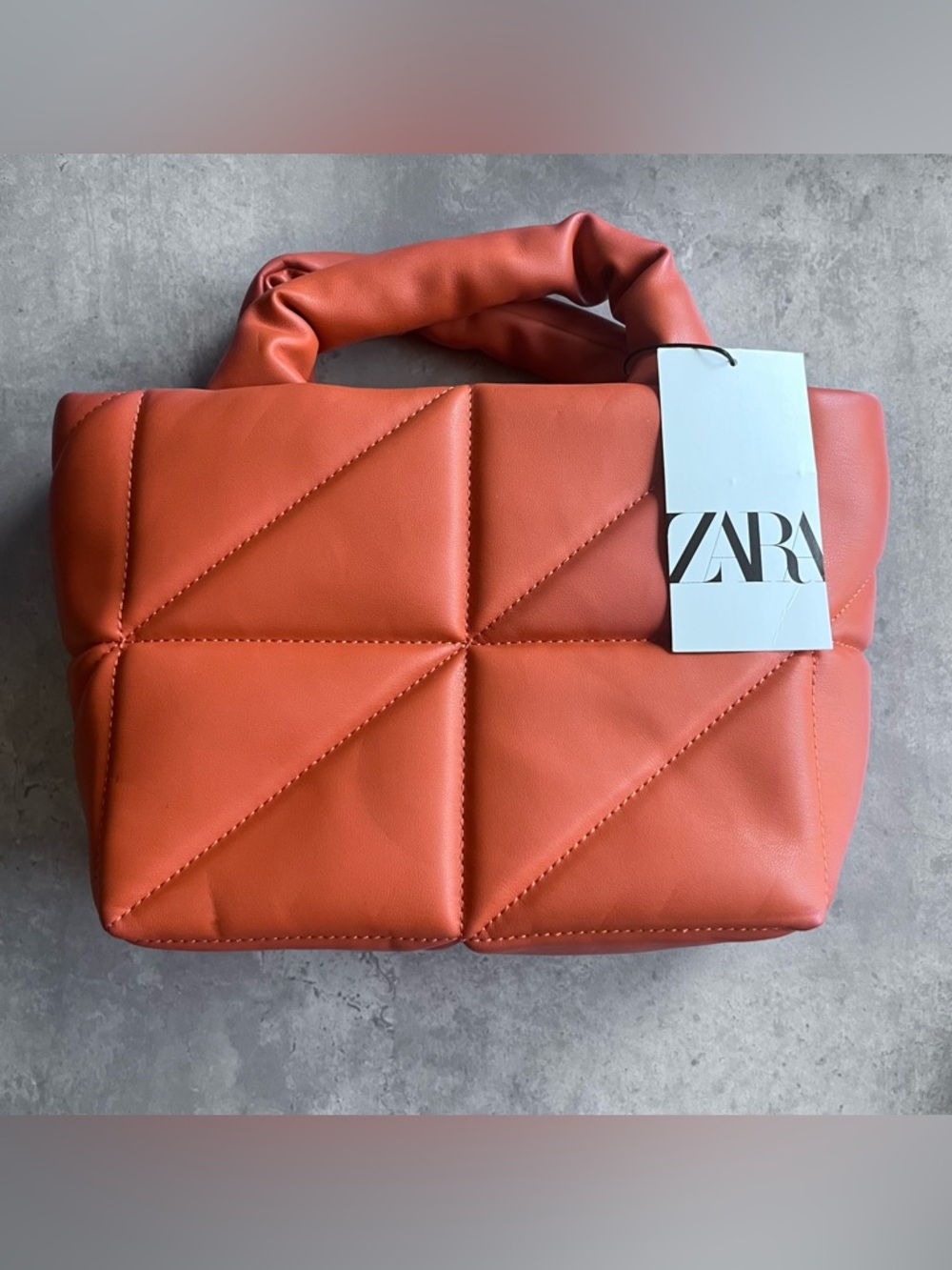 ZARA Quilted Coral-Orange Top Handle Bag